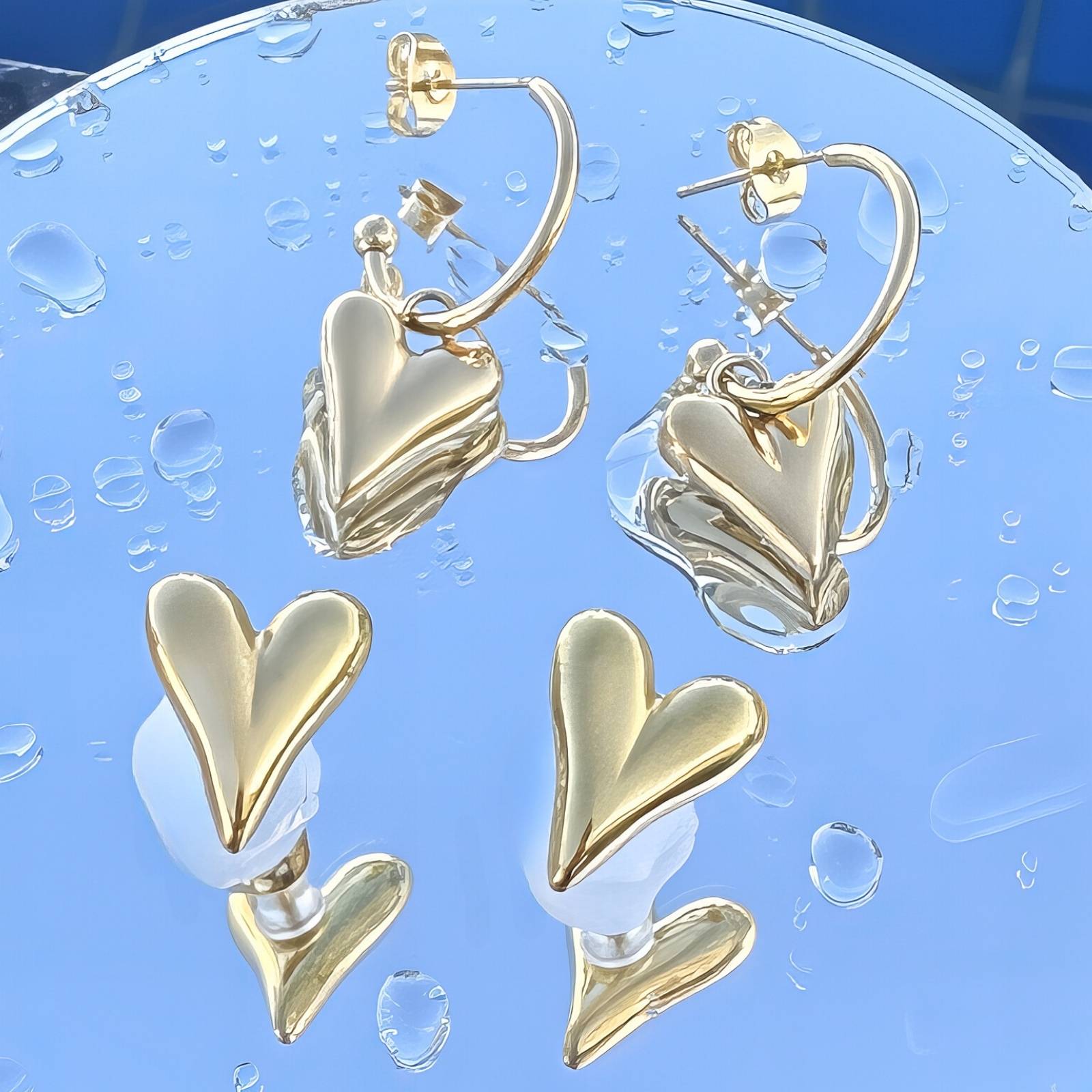 Hearts Earrings, 18K Gold Plated Steel
