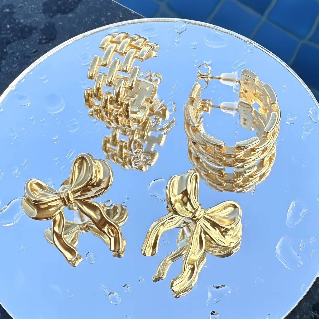 Earrings, 18K Gold Plated Steel