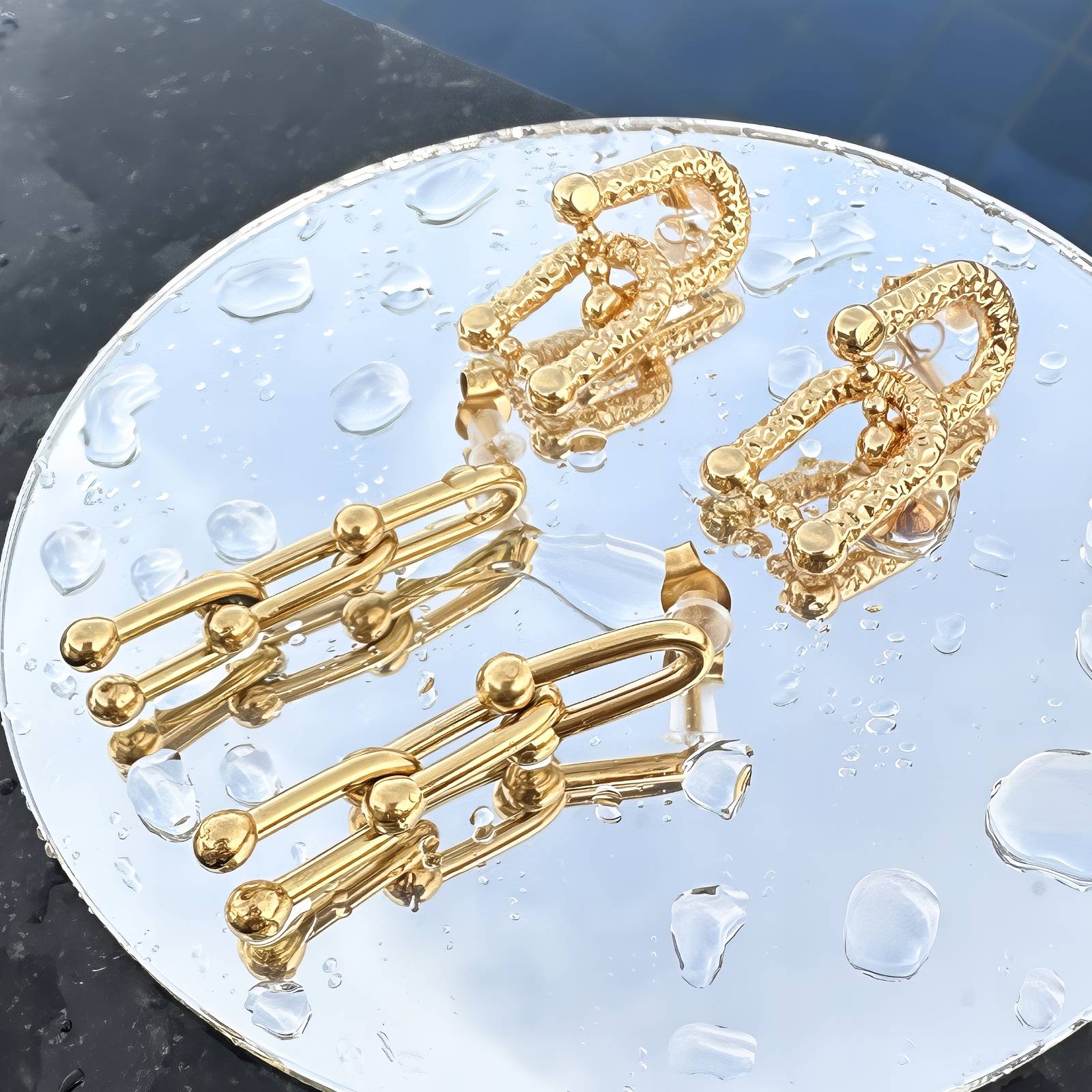 Earrings, 18K Gold Plated Steel