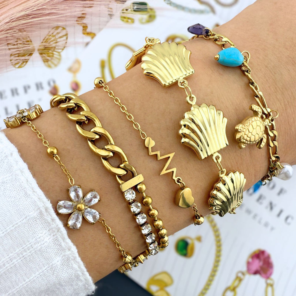 Flower Meadow Bracelet, 18K Gold Plated Steel