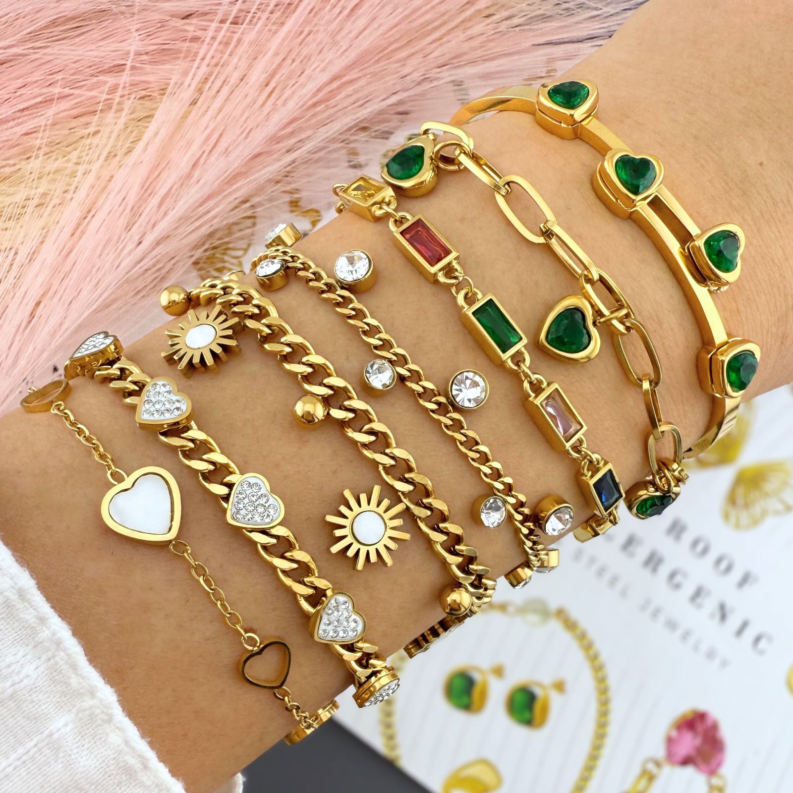 Hearts Bracelet, 18K Gold Plated Steel