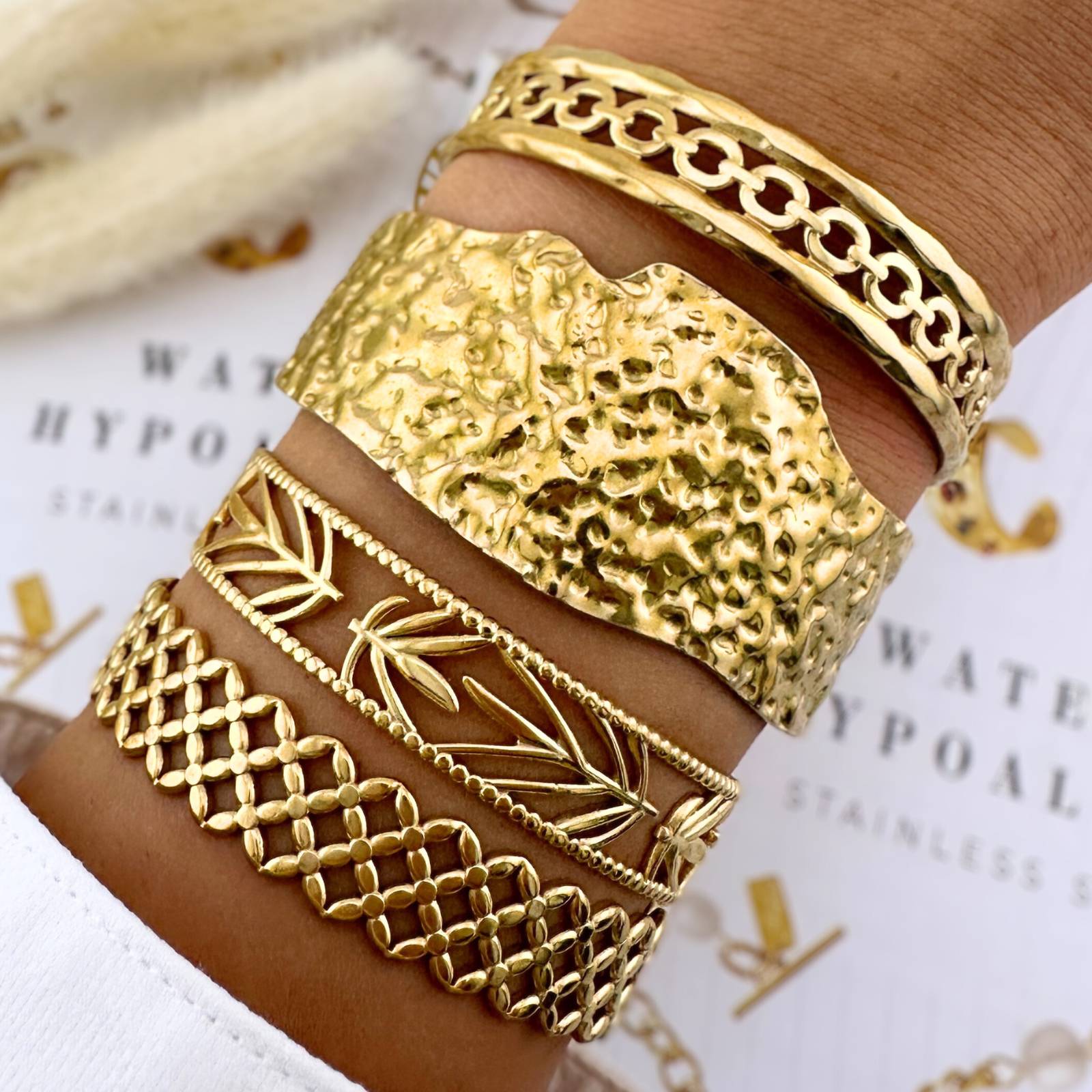 Leaves Bracelet, 18K Gold Plated Steel