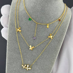 Butterflies Necklace, 18K Gold Plated Steel