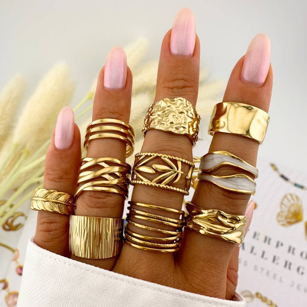 Leaves Ring, 18K Gold Plated Steel