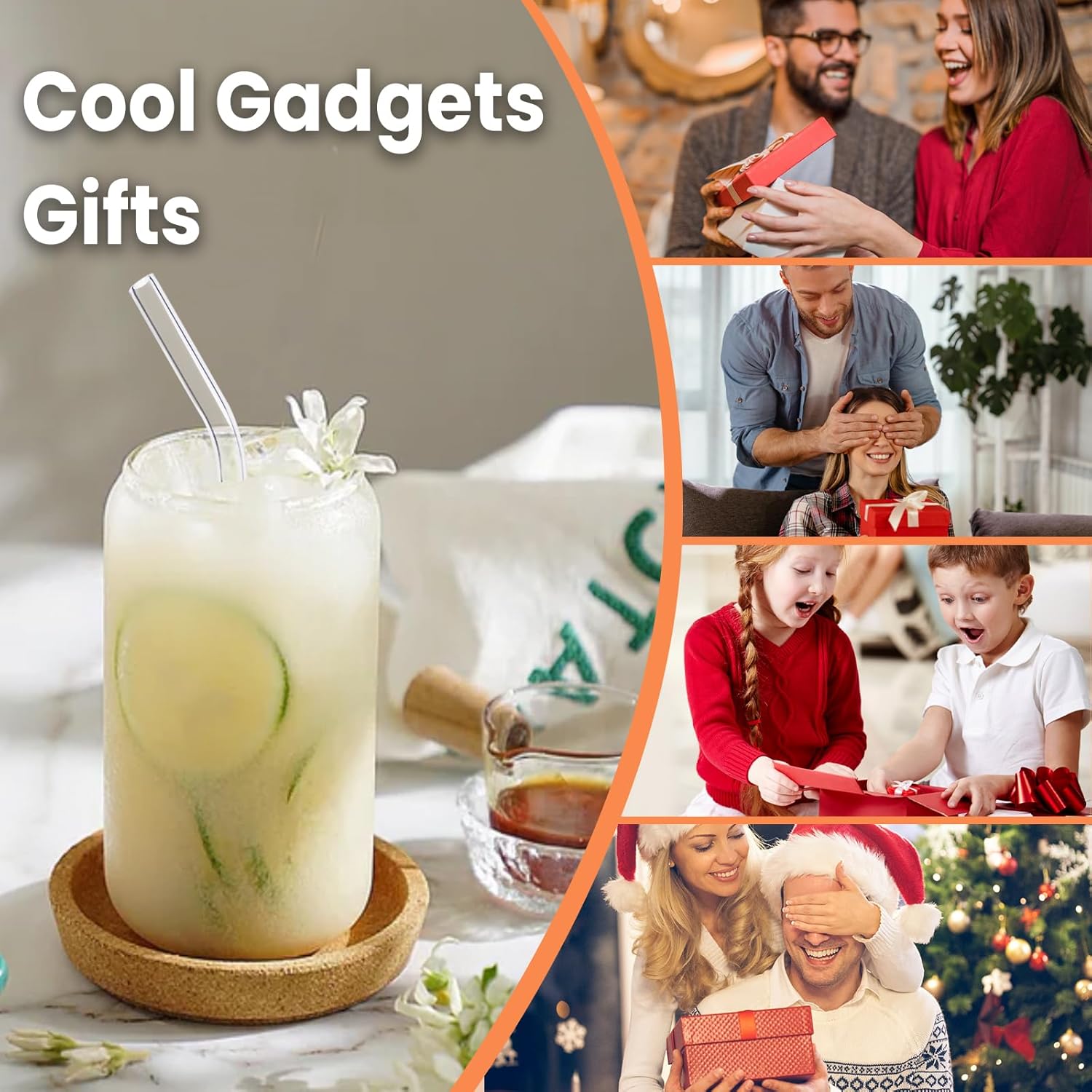 Custom Glass Cup with Lid and Straw with Photo or Text