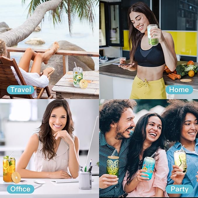 Custom Glass Cup with Lid and Straw with Photo or Text