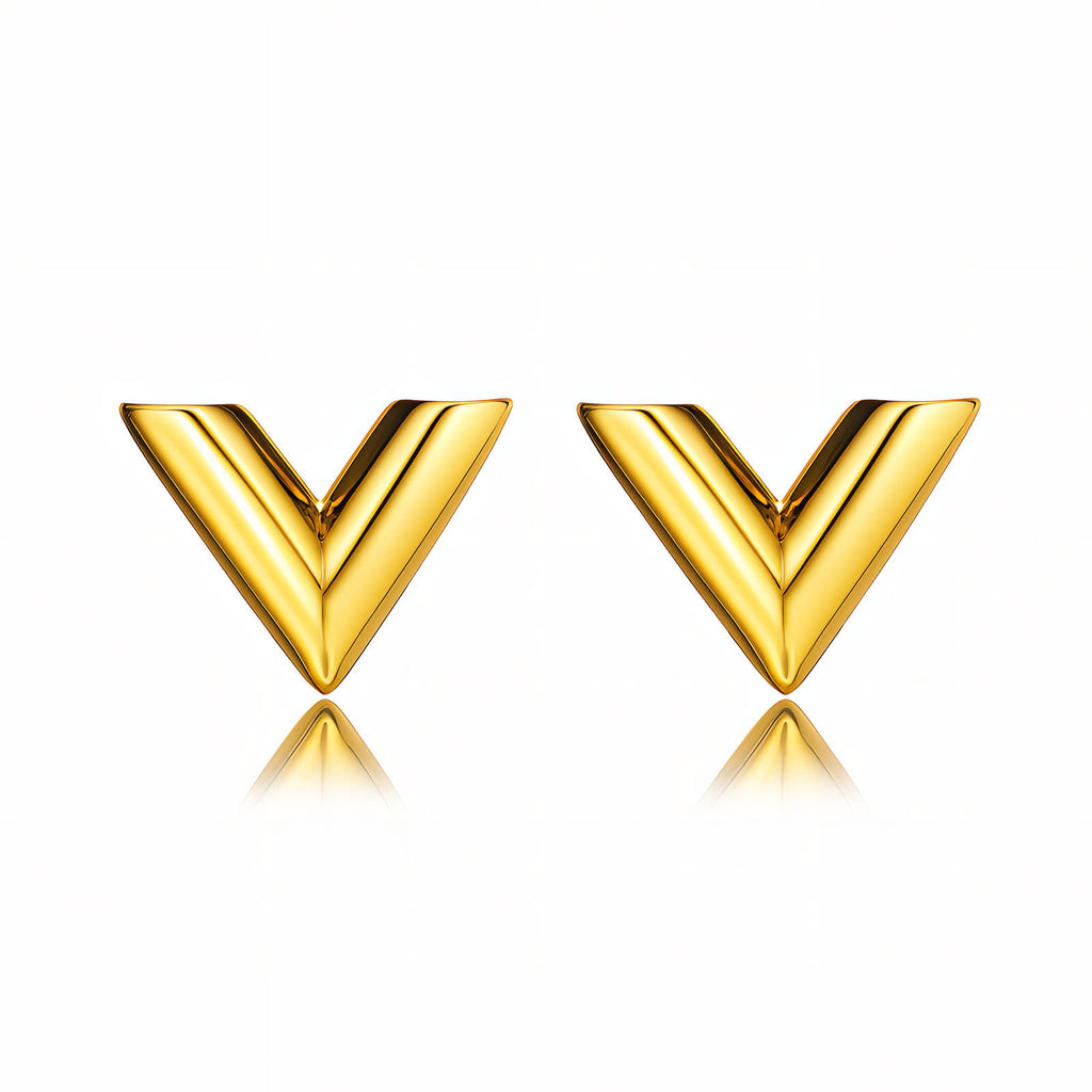 V Earrings, 18K Gold Plated Steel