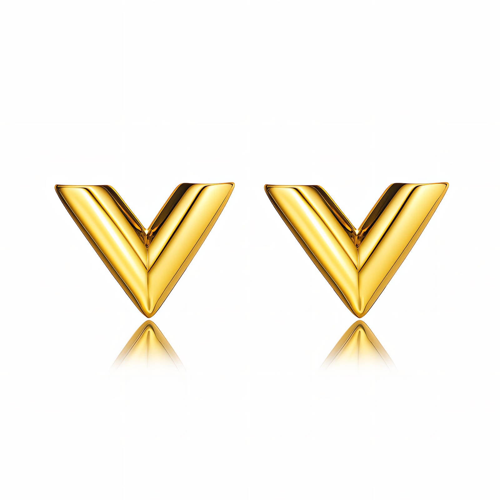 V Earrings, 18K Gold Plated Steel