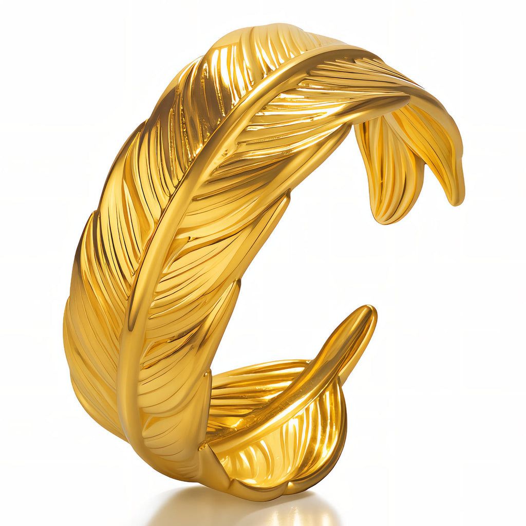 Leaves Ring, 18K Gold Plated Steel