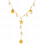 Starfish and Seashell Necklace, 18K Gold Plated Steel