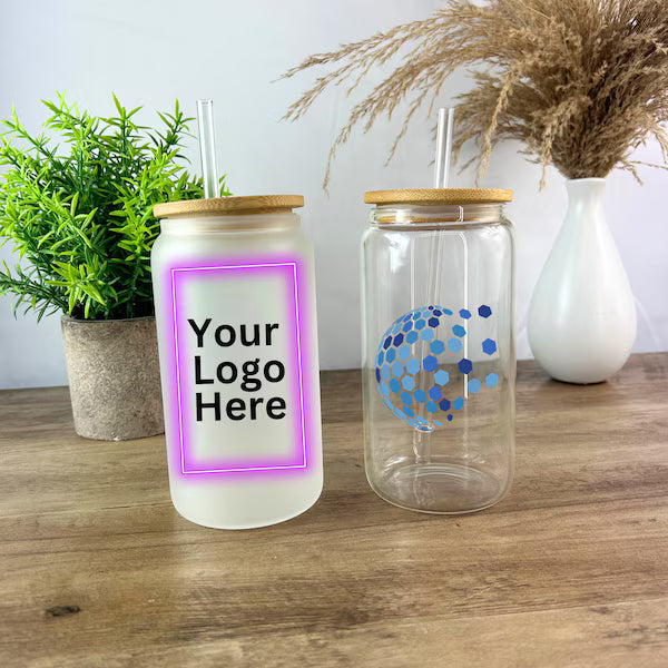Custom Glass Cup with Lid and Straw with Photo or Text