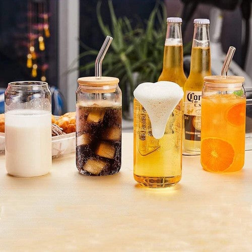 Custom Glass Cup with Lid and Straw with Photo or Text