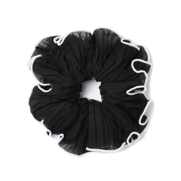 Large - Black / Cream contrast edge scrunchie