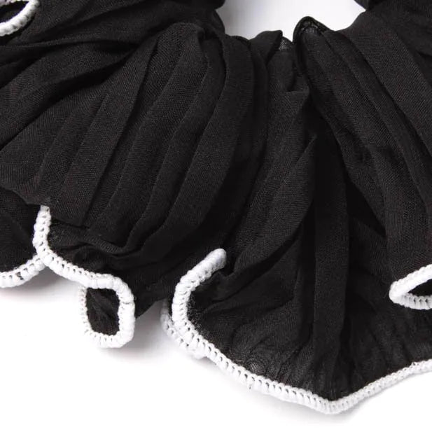 Large - Black / Cream contrast edge scrunchie